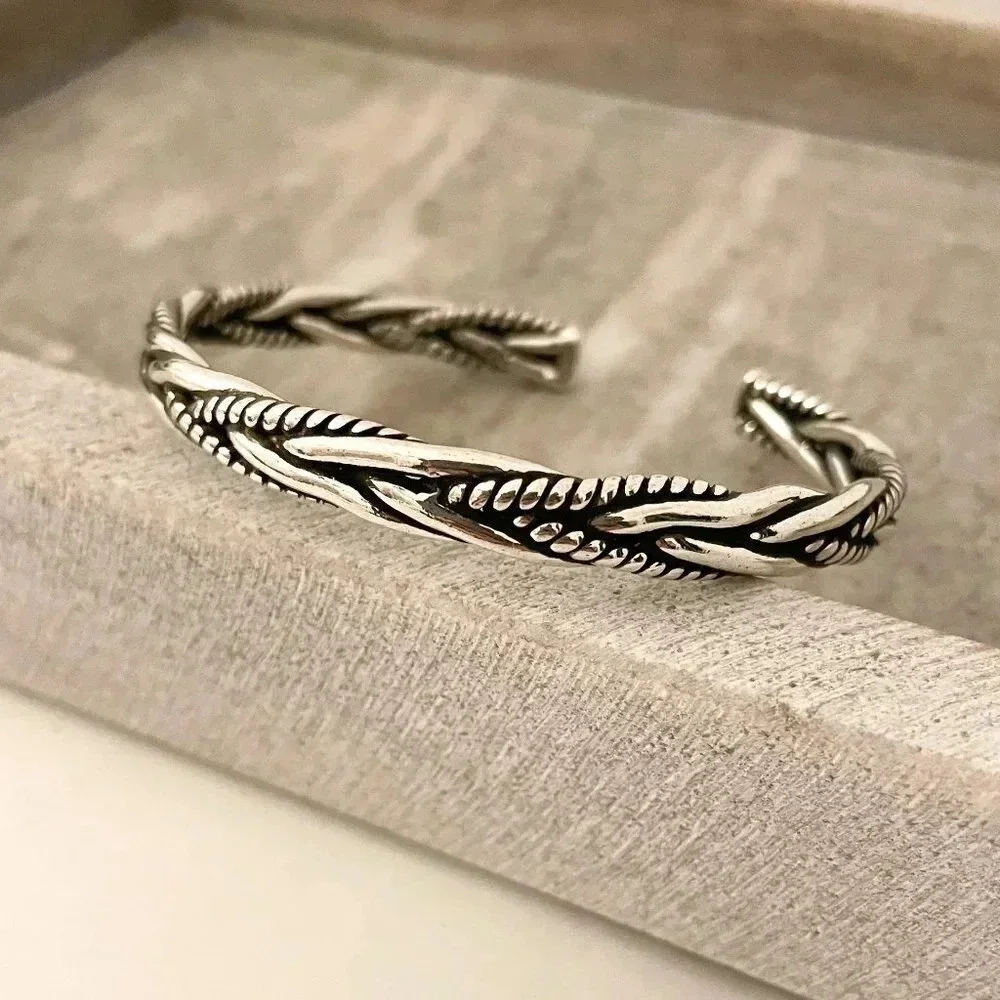 925 Sterling Silver Mens Bangle Bracelet Modern Twist Cuff Bracelet